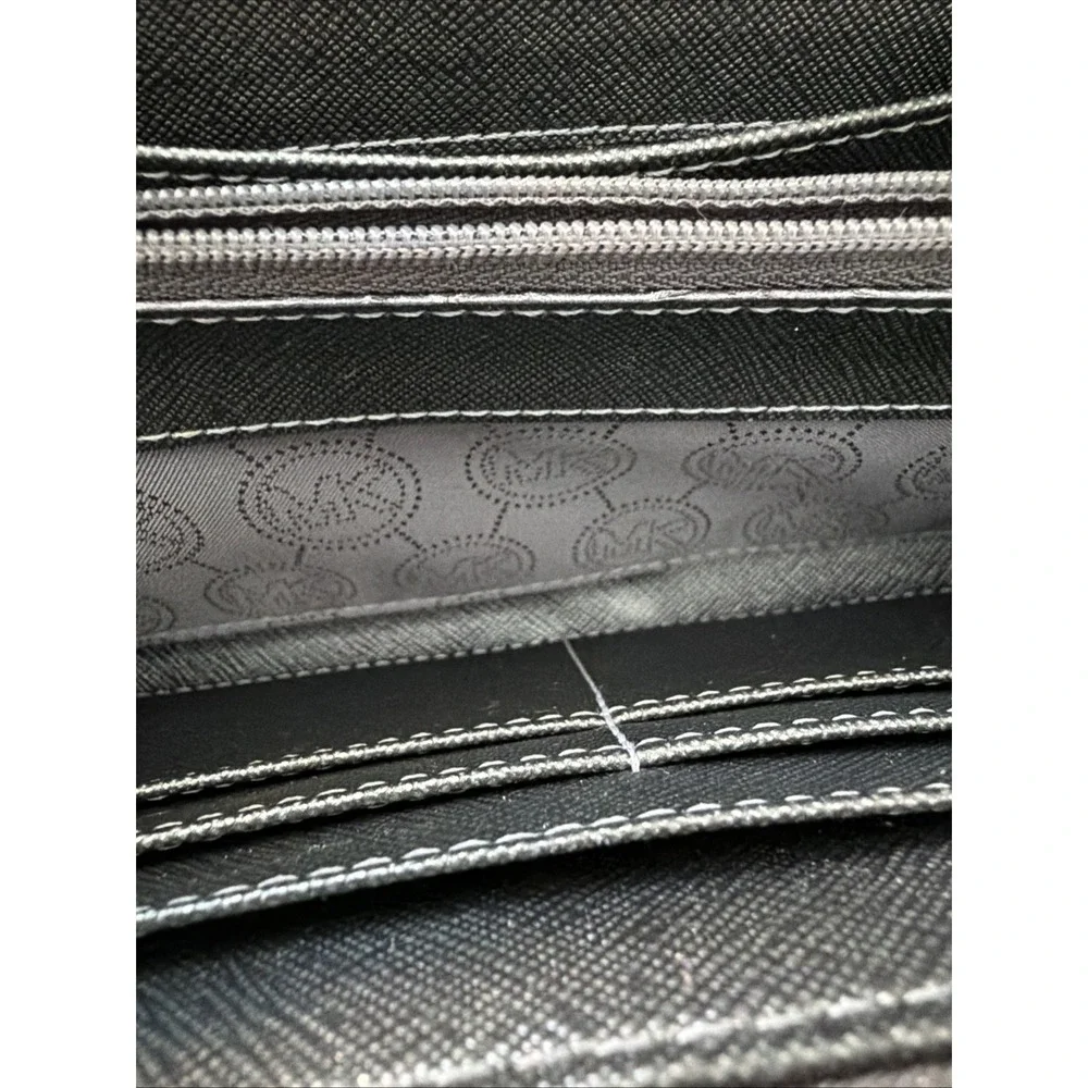Michael Kors MK Signature Metallic Silver Zip Around Wallet